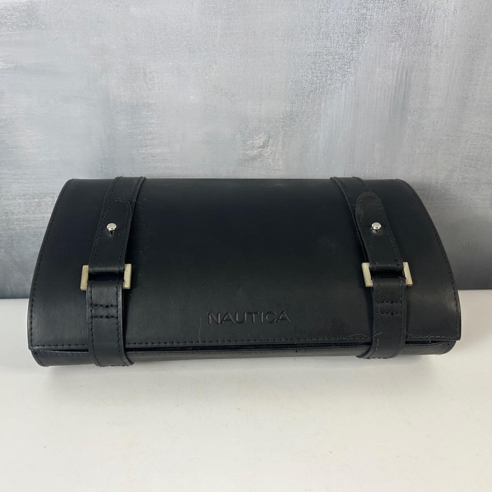 Nautica Chrome Traveling Bar Set in Black Leather Case